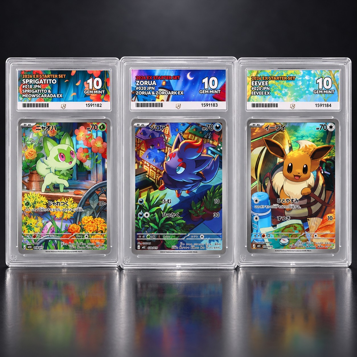 ACE 10 Sequential Trio Eevee - Zorua - Sprigatito Graded Japanese AR Pokemon