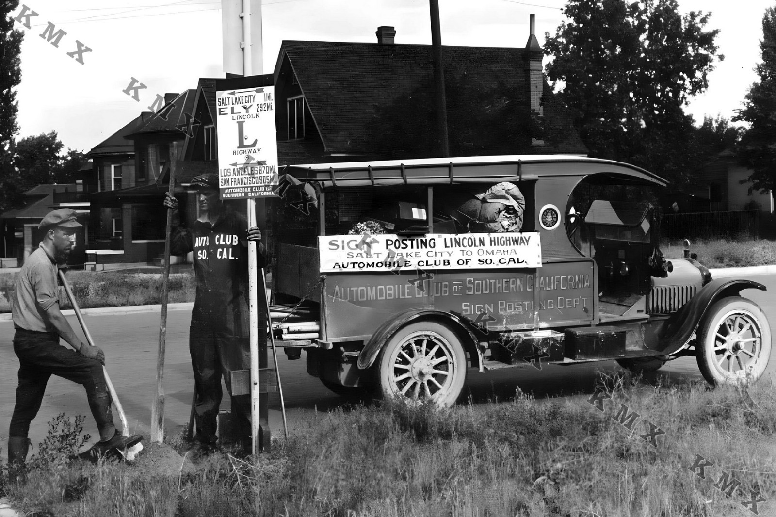 1918 Lincoln Highway Sign Posting Department Truck 4x6 photo
