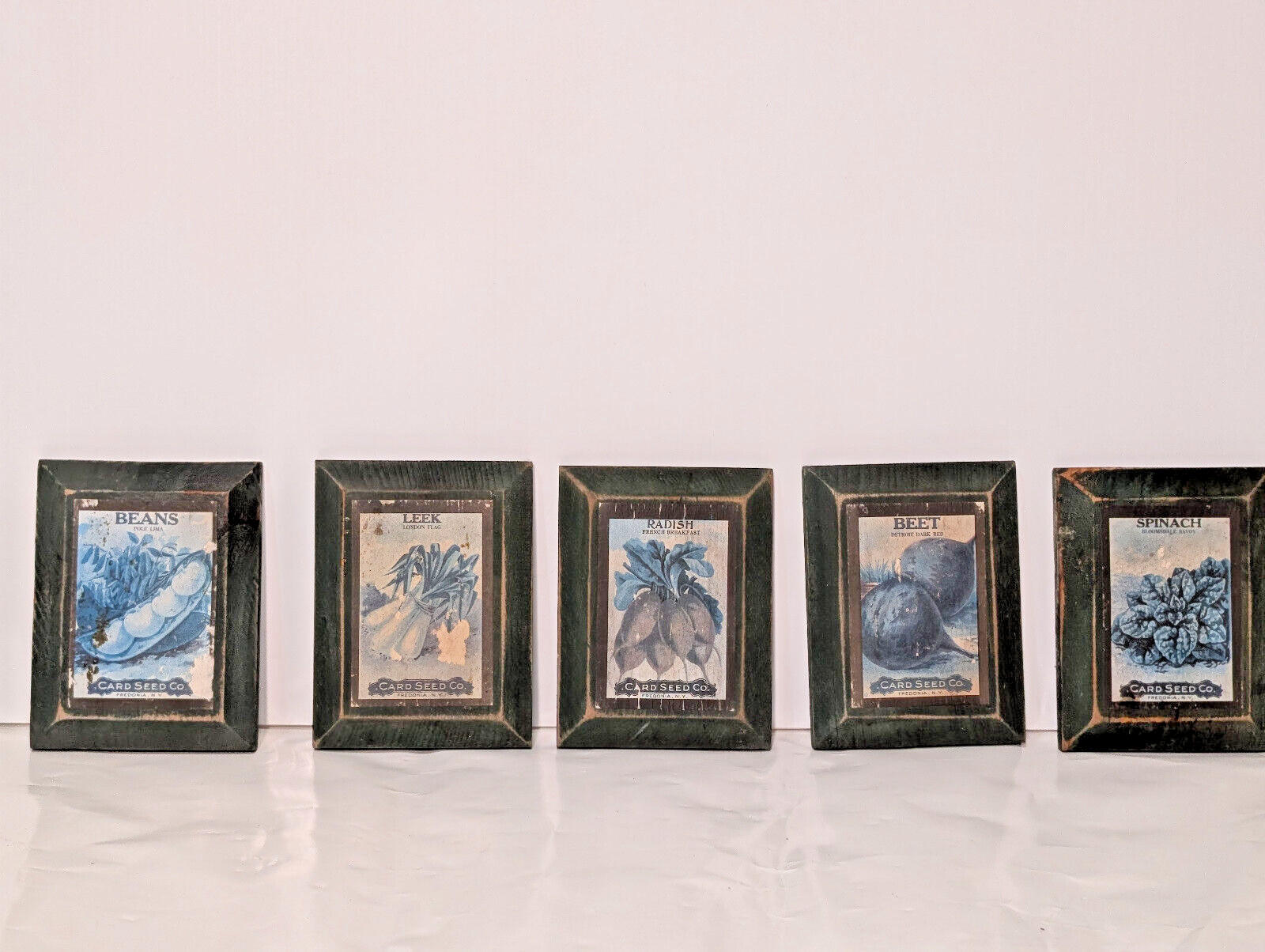 Lot of 5: Wood Framed Card Seed Co. Antique Seed Packs, Labels, Garden, 1900s