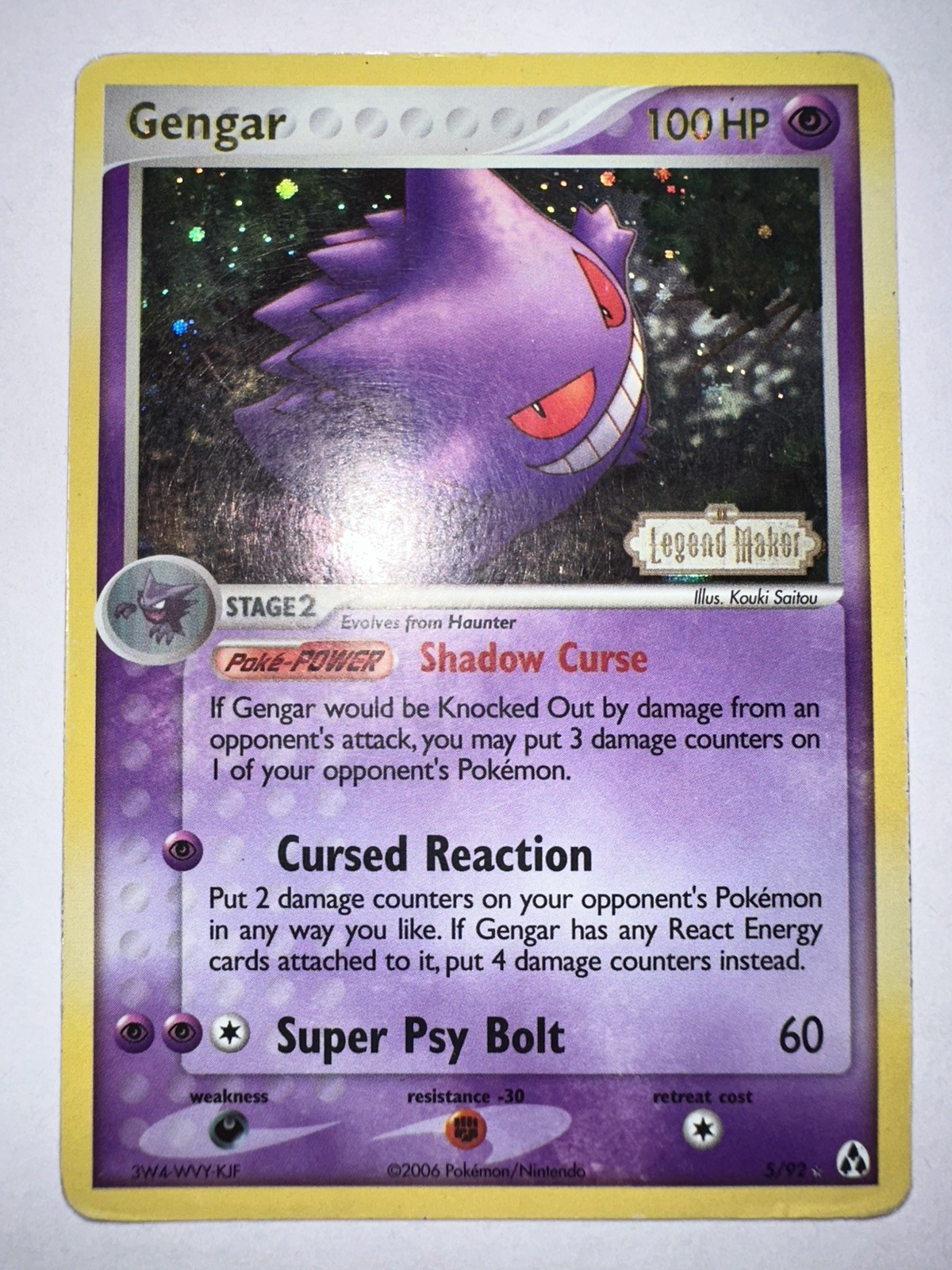 English Pokemon Reverse Holo Gengar - 5/92 - Holo Rare - Reverse Holo E