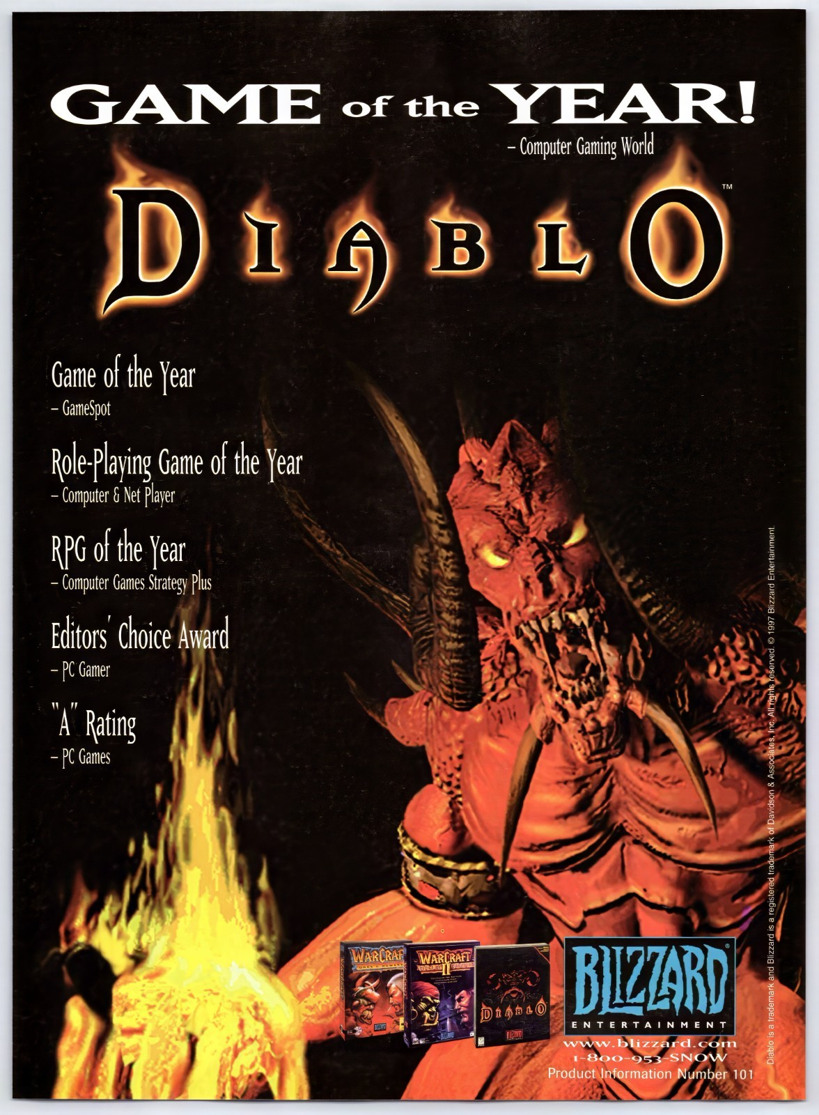Diablo - Blizzard PC Game - Vintage Original Print Ad/Poster Promo Art 1997
