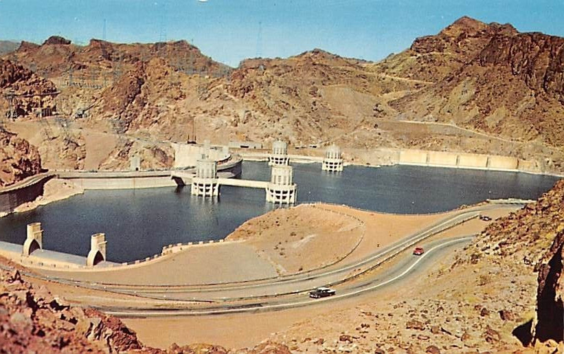 Postcard NV: Highway Along Hoover Dam, near Las Vegas, 1950's, Nevada