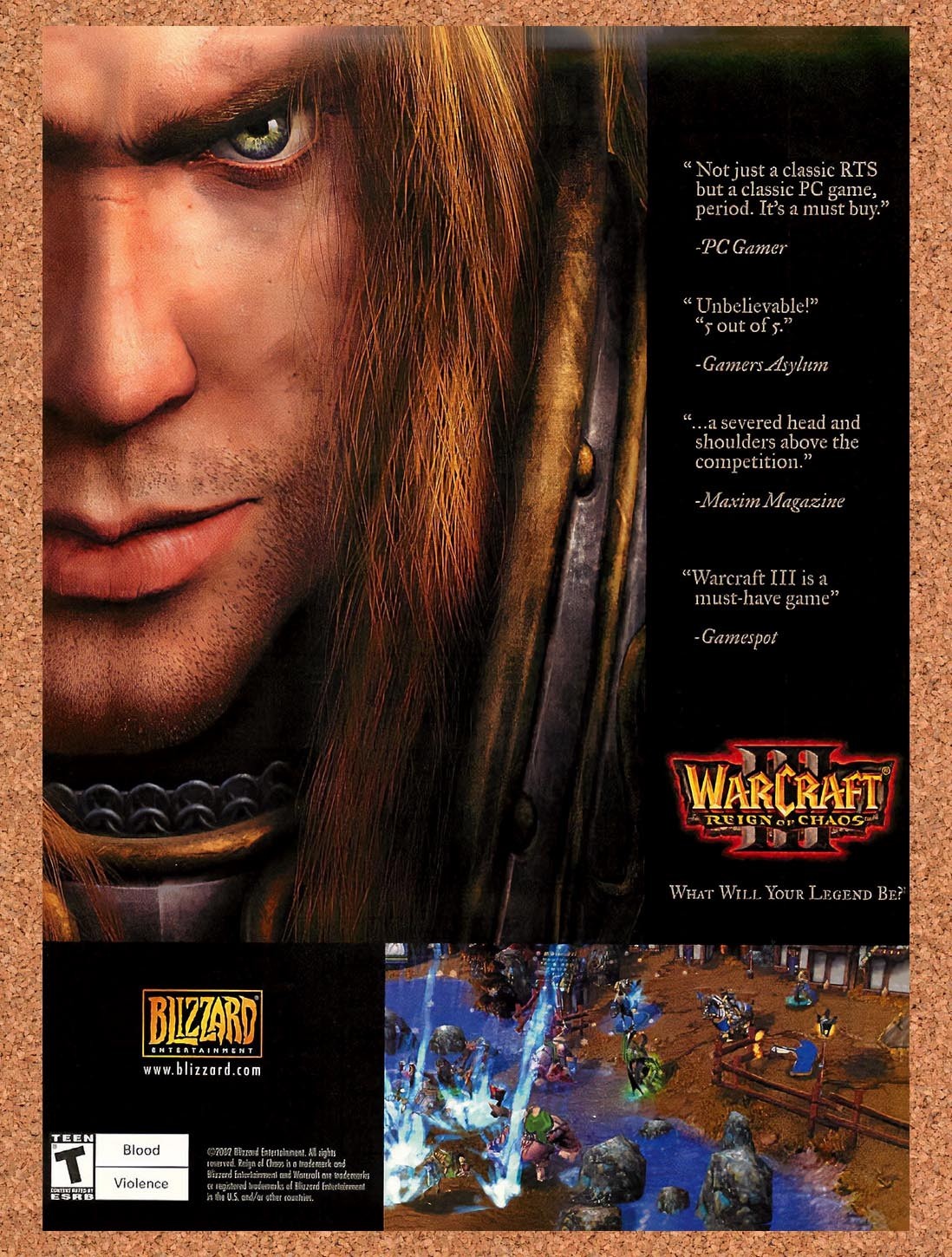 2002 WarCraft III Reign Of Chaos Arthas Original Advertisement / Retro Promo vc3