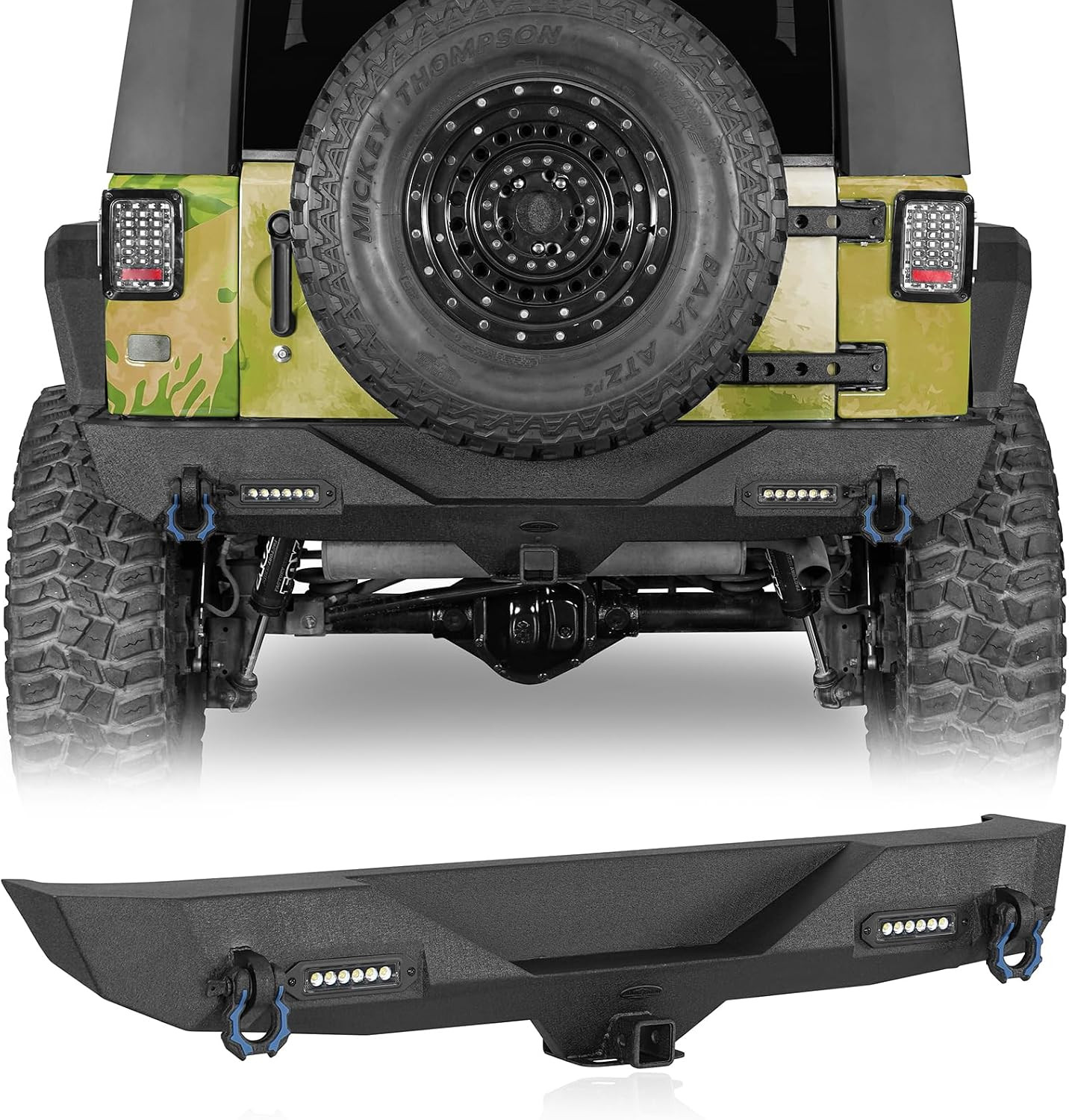 Wrangler Rear Bumper W/Led Lights & Hitch Receiver Compatible with Jeep Wrangler