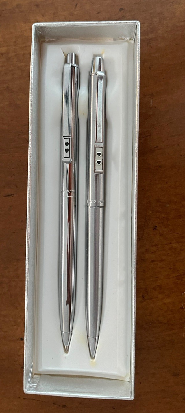 NIB  VTG 70s Paper Mate Hearts Profile Pen Pencil Set Chrome Box USA 70s 