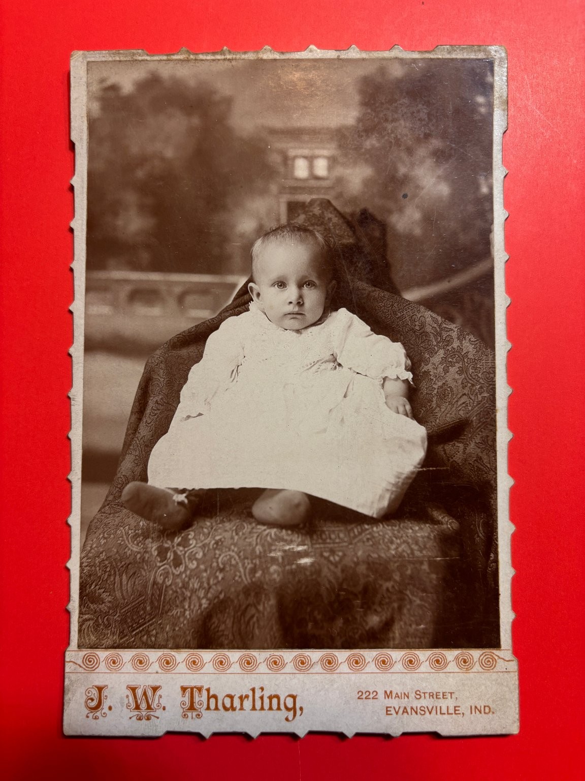 Antique Cabinet Card Photograph Baby J.W. Tharling Evansville Indiana Studio
