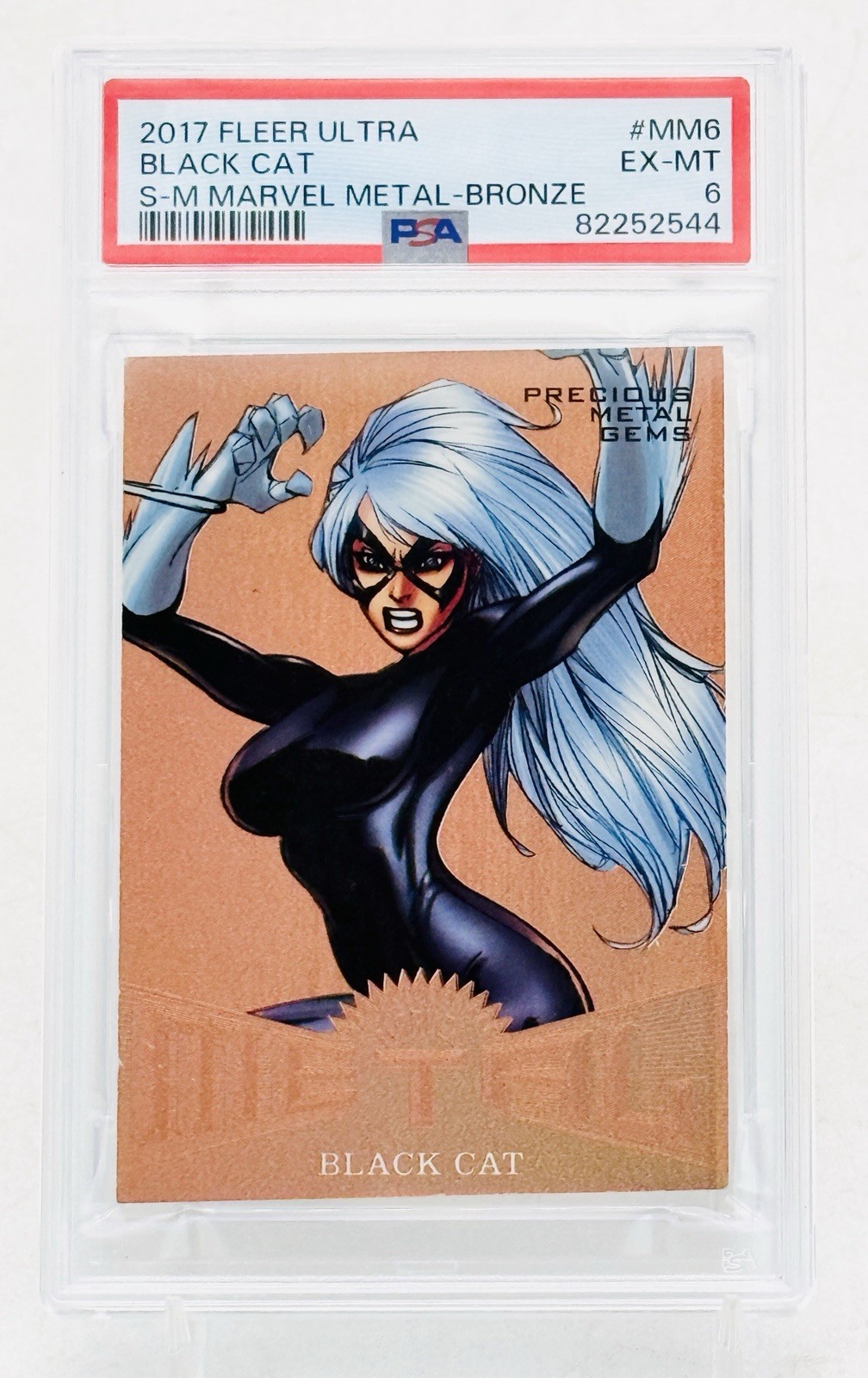 2017 Marvel Fleer Ultra Spider-Man BRONZE Metal Gems PMG BLACK CAT /199 PSA 6