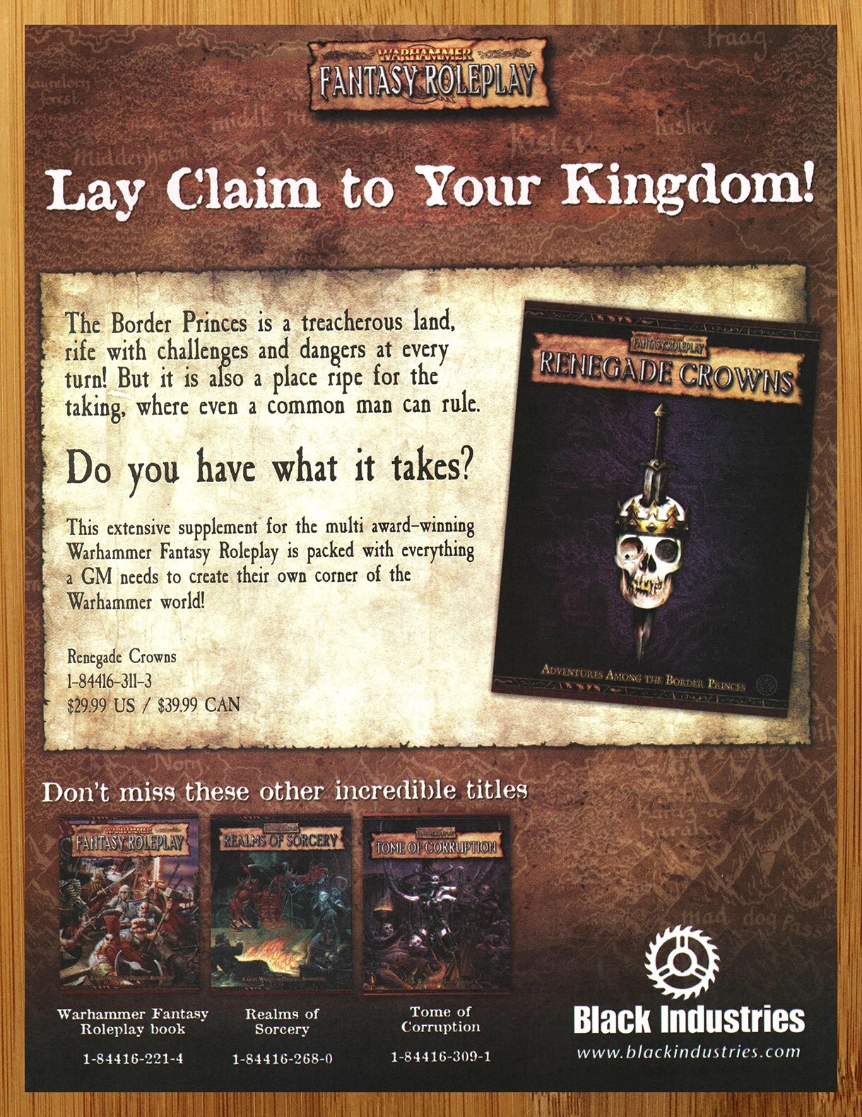 2006 Warhammer Fantasy Roleplay Renegade Crowns Print Ad/Poster RPG Game Art