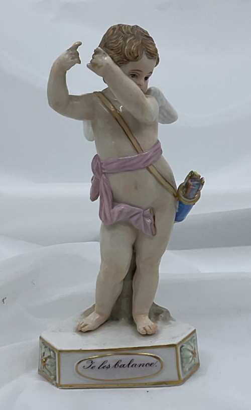 Antique Meissen Porcelain Miniature Statue Figurine Sculpture Angel Winged Cupid