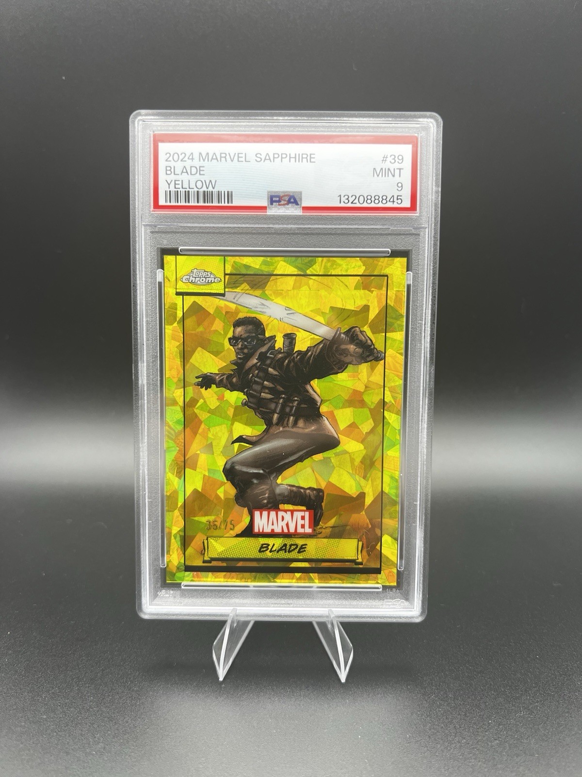 2024 Topps Chrome Marvel Sapphire Blade Yellow /75 PSA 9 “Pop 2”