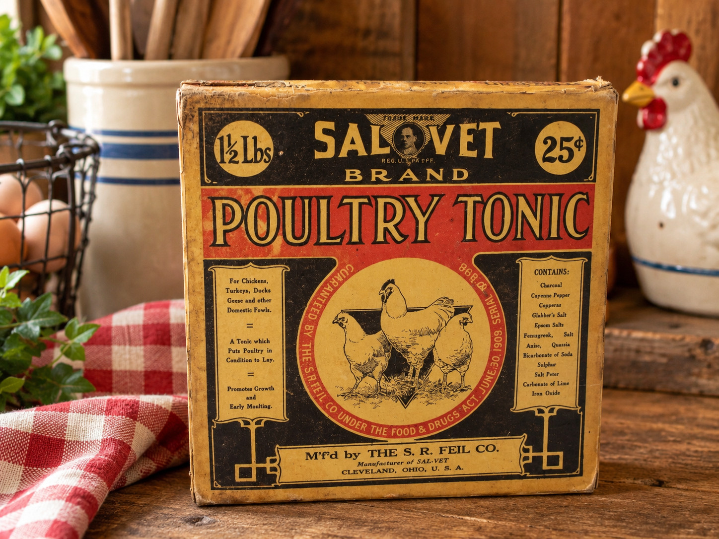 Antique Sal-Vet Poultry Tonic Box Early 1900s Unopened Great Graphics