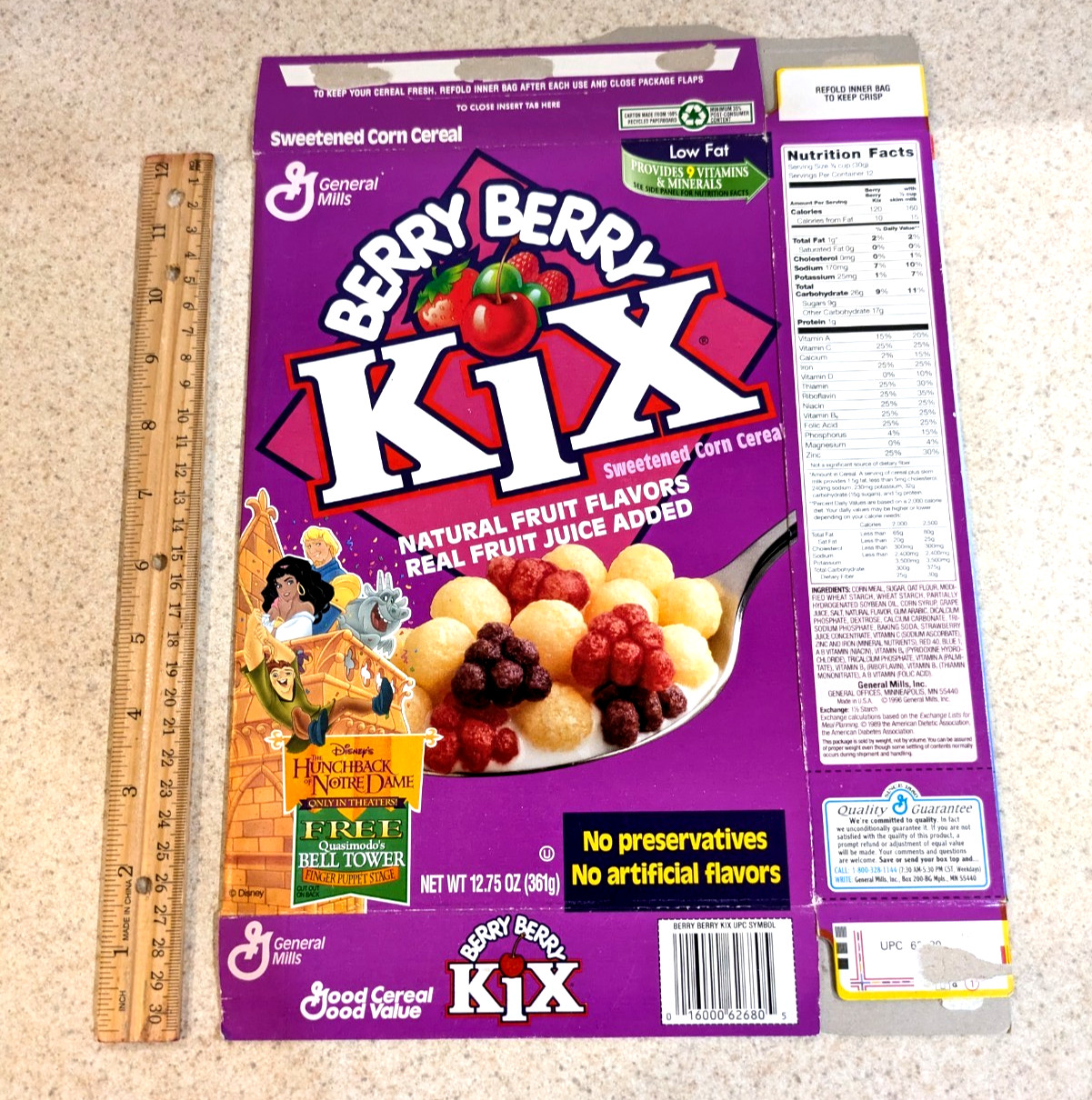 vintage 1996 GENERAL MILLS Hunback Disney Offer CEREAL BOX Berry Berry Kix