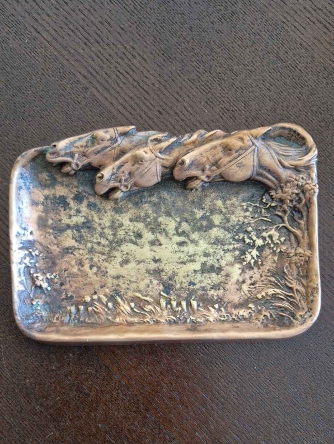 Heavy Vintage WM. H.Jackson Co. New York Bronze Horse Relief Desk Tray / Ashtray