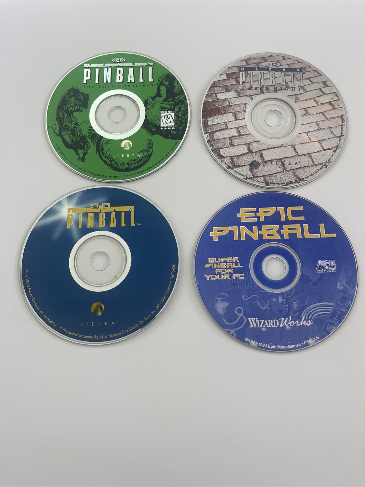 Vintage PC Pinball 4 Game Lot Sierra 3-D Ultra Creep Night Lost Continent Epic