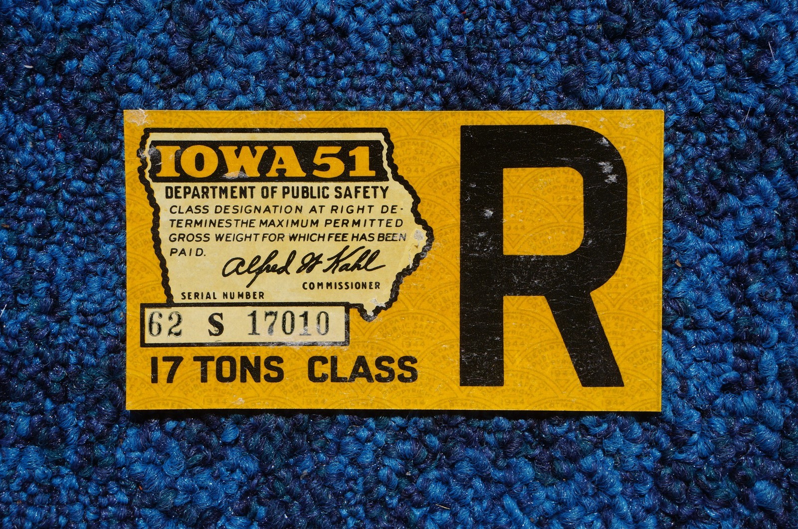 Vintage 1951 IOWA Truck License WINDSHIELD Validation Sticker
