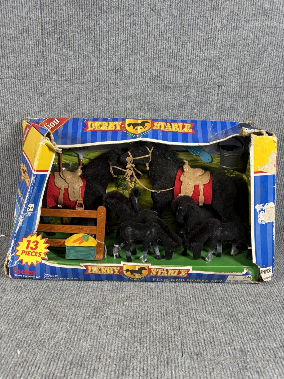 Vintage Derby Stable Flocked Horse Set 13 Pieces Boley Black Stallion NEW