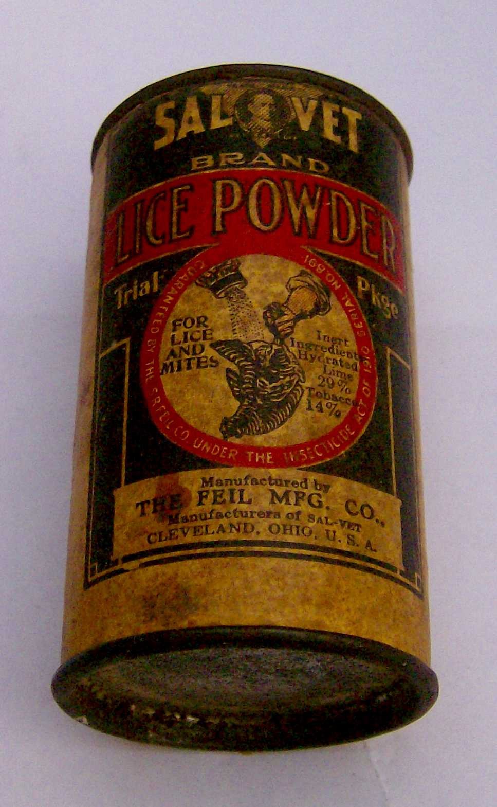 antique early 1900s veterinary tin SAL-VET Lice Powder can pet supply dog cat mi