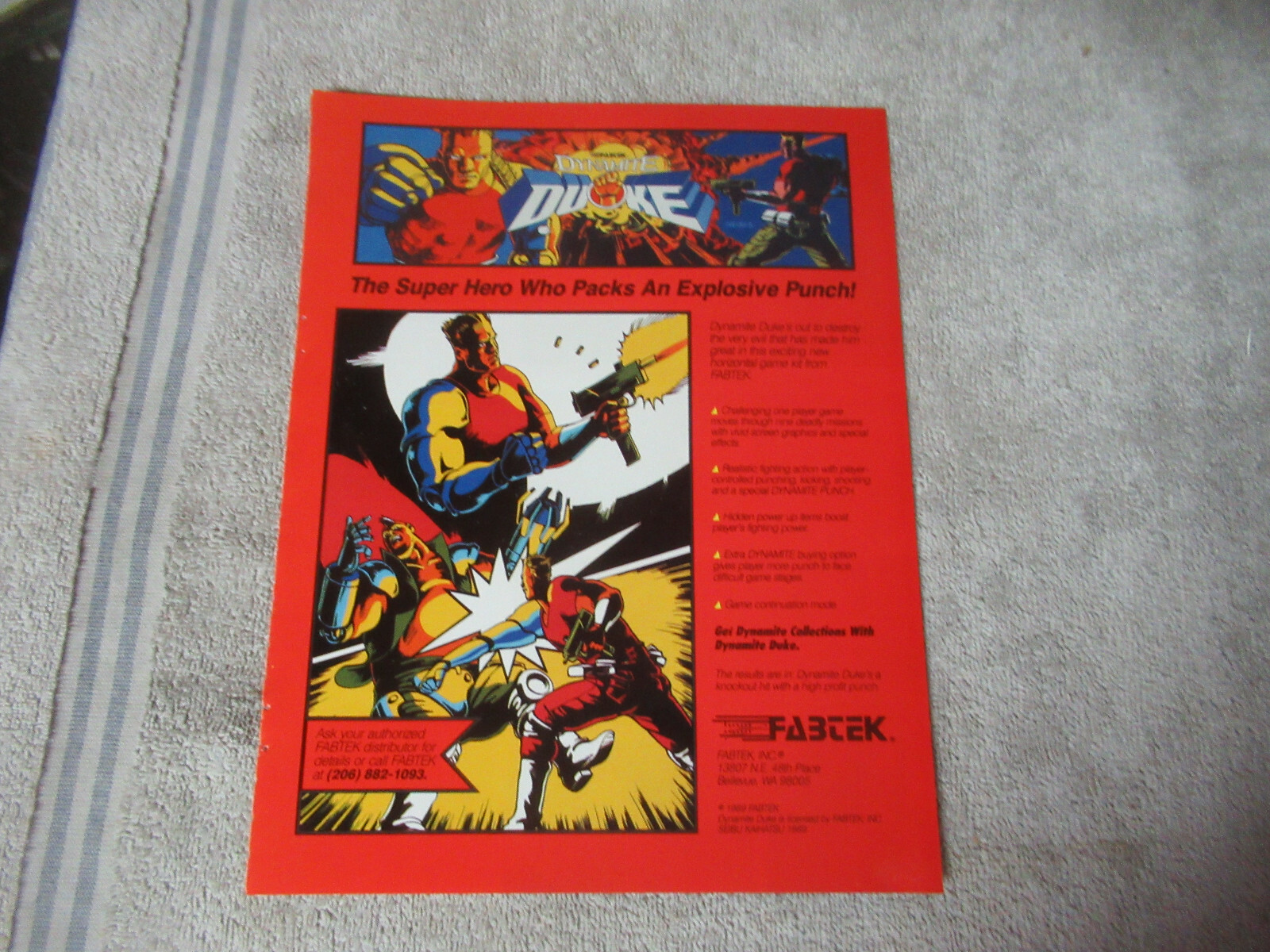 Original 1989 ad 11- 8.5''  dynamite duke fabtek   ARCADE video GAME FLYER    