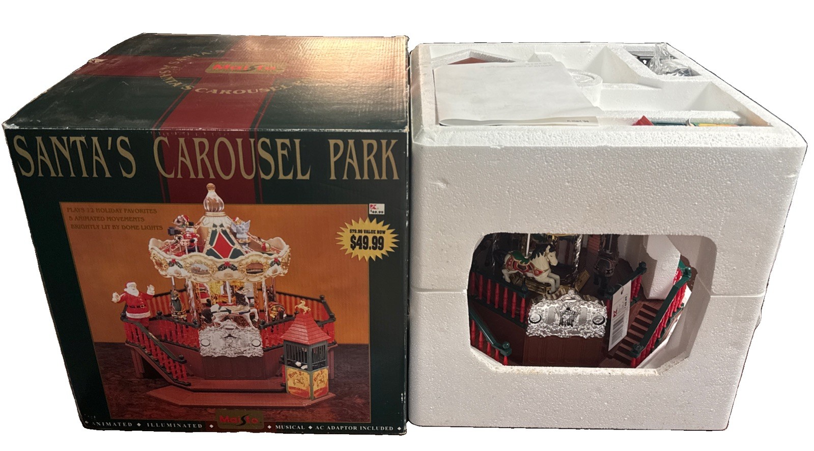 Vintage Maisto Santa's Carousel Park Christmas Lighted Musical Box Working Boxed