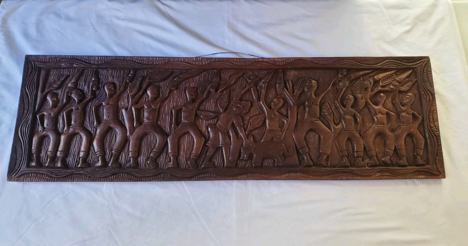 Vintage Haitian/Caribbean Hand Carved Folk Art Hardwood Relief Panel – 12\