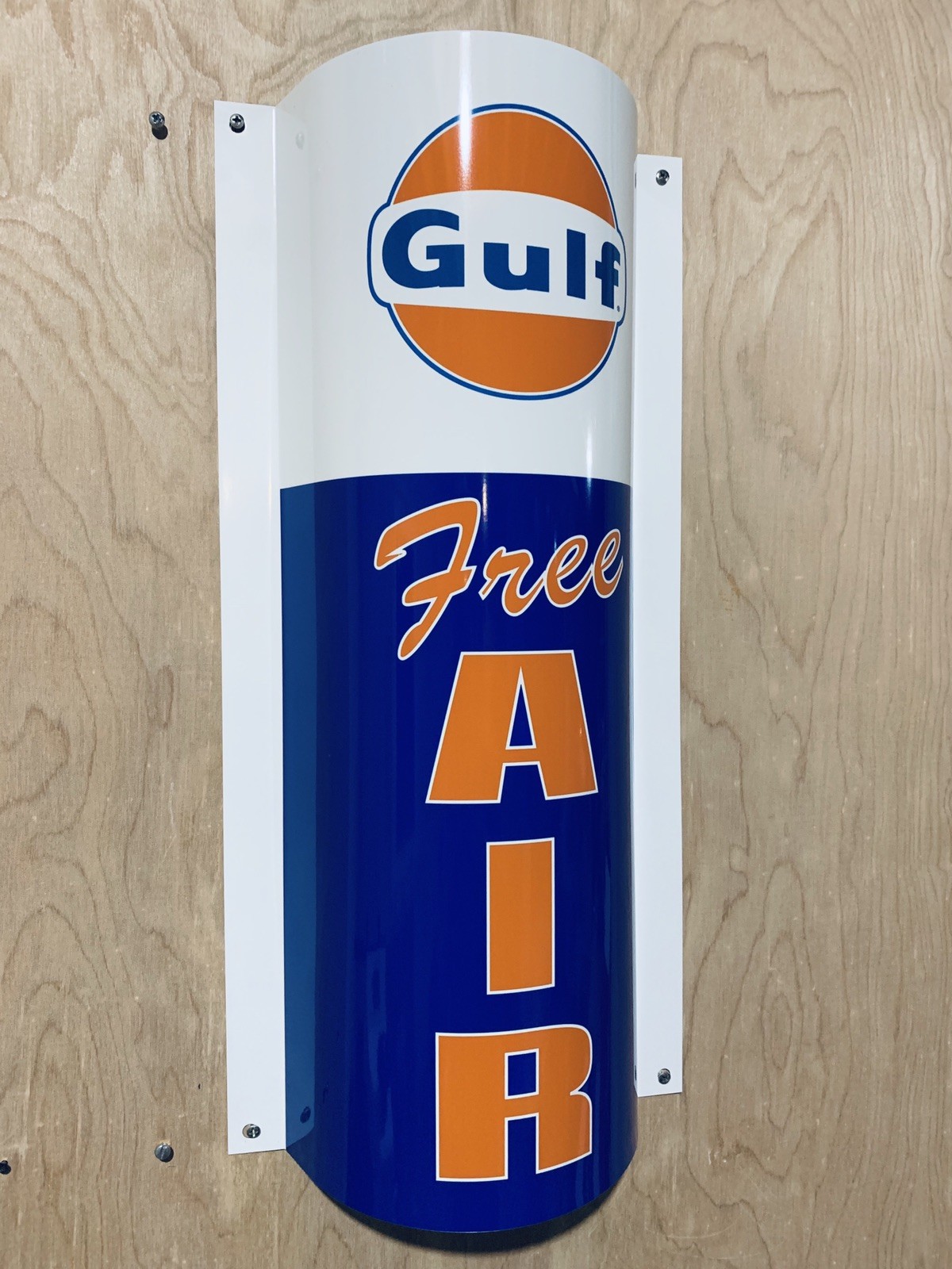 GULF Free Air Curved Metal  Gasoline Gas sign Pump Oil Gasoline WOW