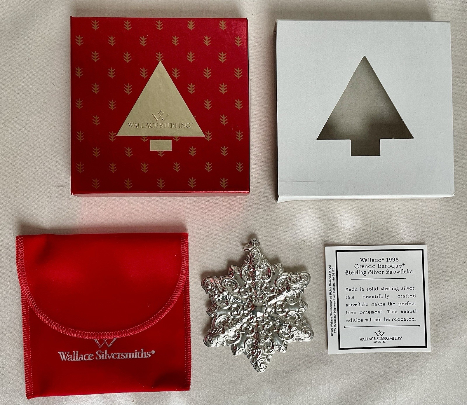 1998 Wallace Sterling GRANDE BAROQUE SNOWFLAKE Tree Ornament 1ST Edition