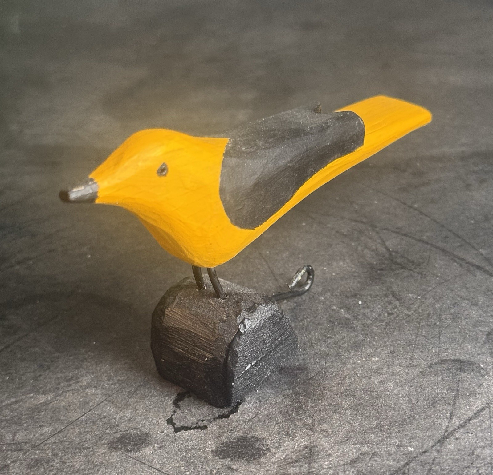 VTG 70s 80s RAZ Sig Hand Carved Wood Goldfinch Bird Mini Figurine Folk Art 4.25\