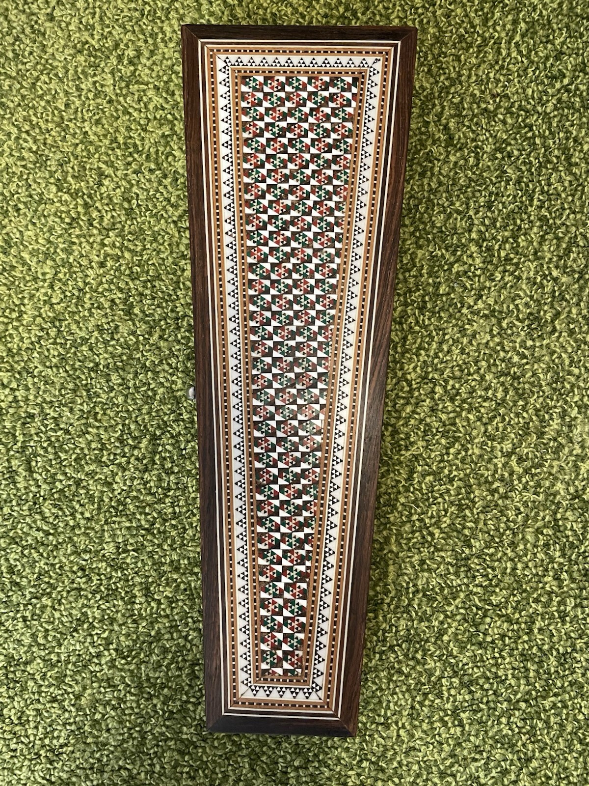 Vintage Middle Eastern Khatam Style Inlaid Wood Box 15” Micro Marquetry 