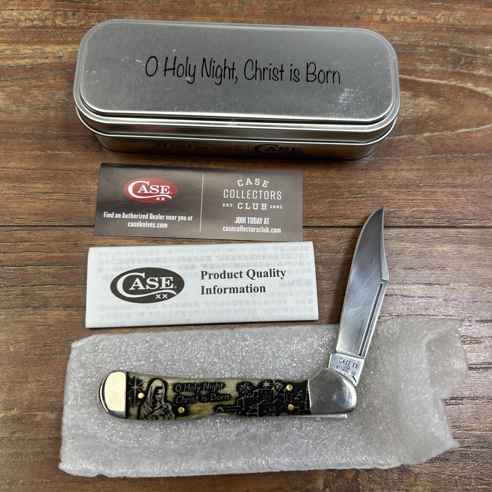 RARE CASE XX USA 2022 O HOLY NIGHT CHRISTMAS MINI COPPERLOCK KNIFE SS W/TIN