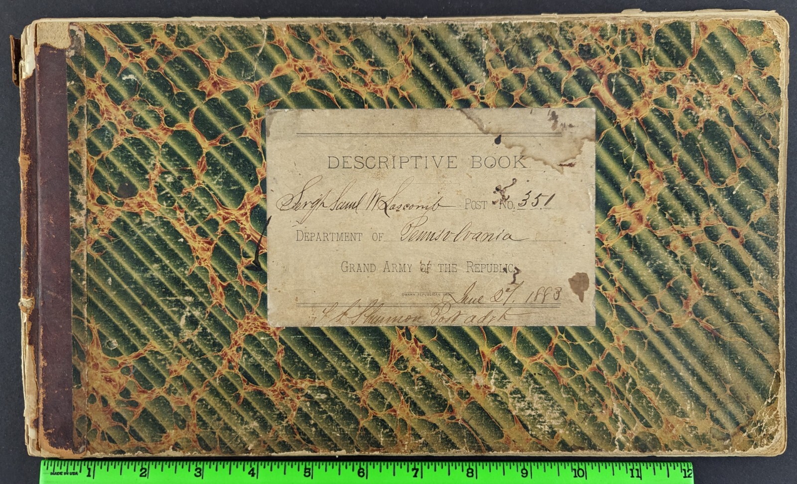 Antique 1883 Pennsylvania Grand Army of the Republic GAR Post Soldier Ledger
