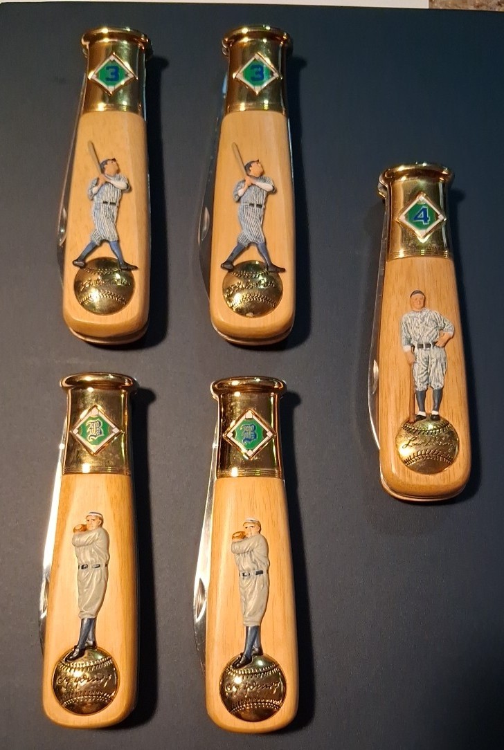 5 Lot Franklin Mint BASEBALL KNIVES KNIFE SET 2 BABE RUTH LOU GEHRIG 2 CY YOUNG
