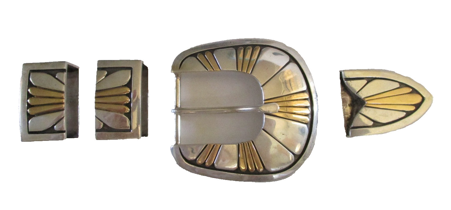 vintage Leonard Schmallie Navajo 14k Gold Sterling Native American Belt Buckle