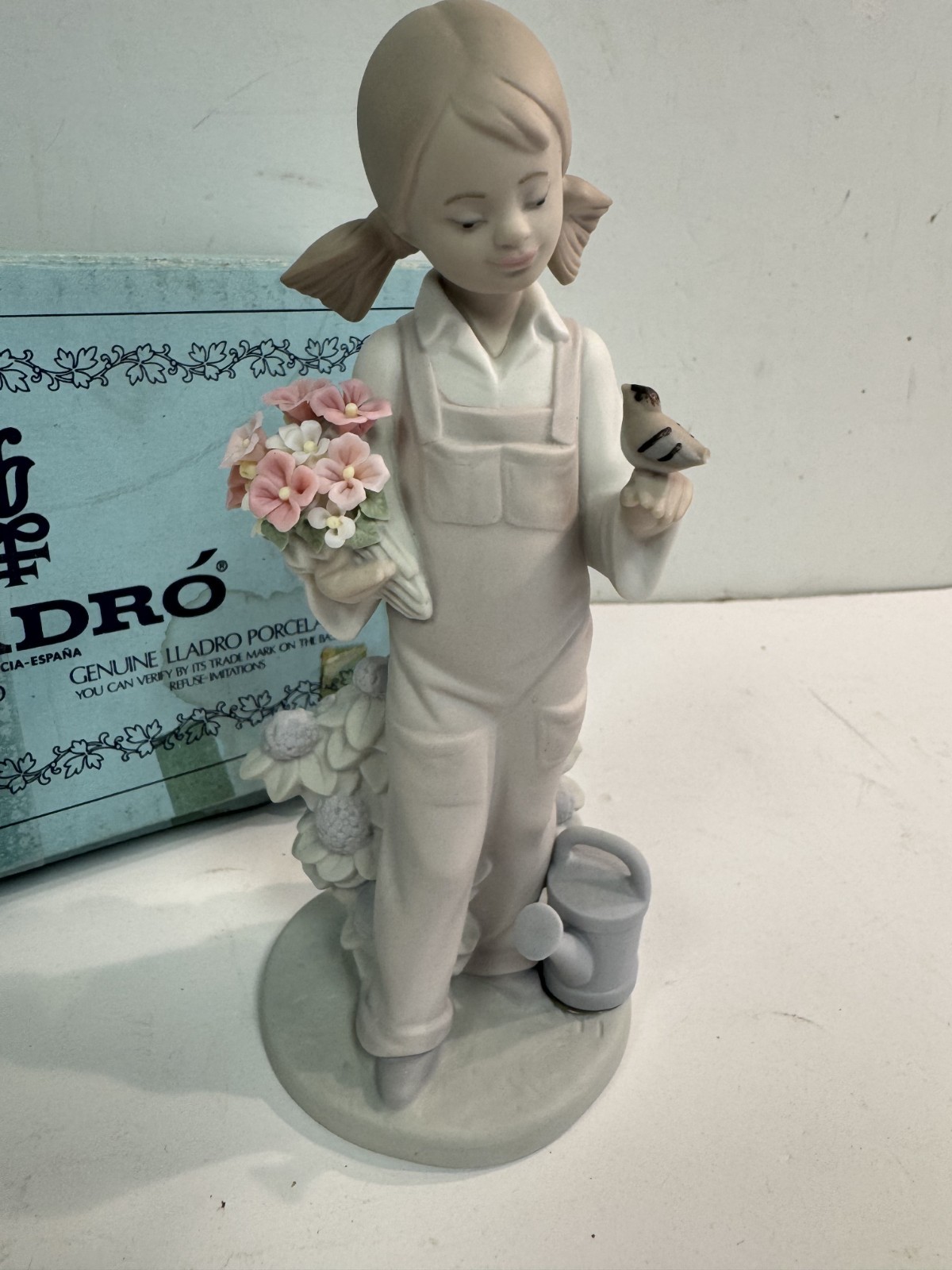 Lladro Porcelain Spring Girl Bird & Watering Can #5217 Retired w/Box