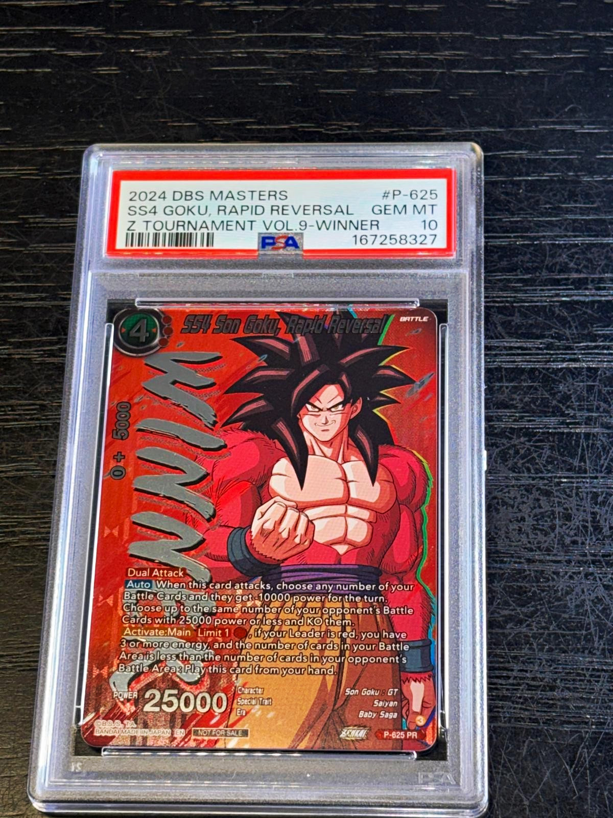PSA 10 2024 DBS Masters SS4 Goku, Rapid Reversal Z Tournament Vol.9 P-625
