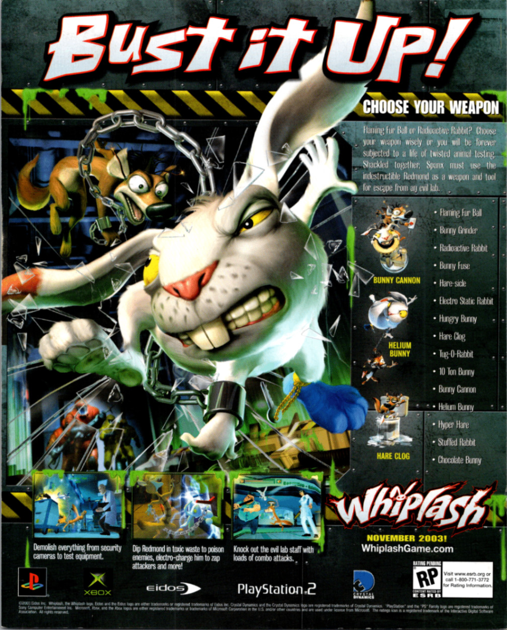 Eidos Whiplash Video Game Ad 2003 PS2 Xbox Vintage Original Print Rabbit