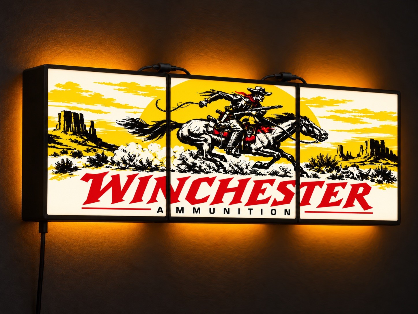 Winchester Ammunition Vintage Western Cowboy 3-Panel LED Light Box Display 24\