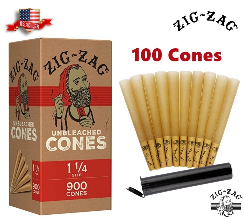 Zig-Zag Unbleached Paper Cones 1 1/4 Size 100 Pack & Black Tube Free US Shipping