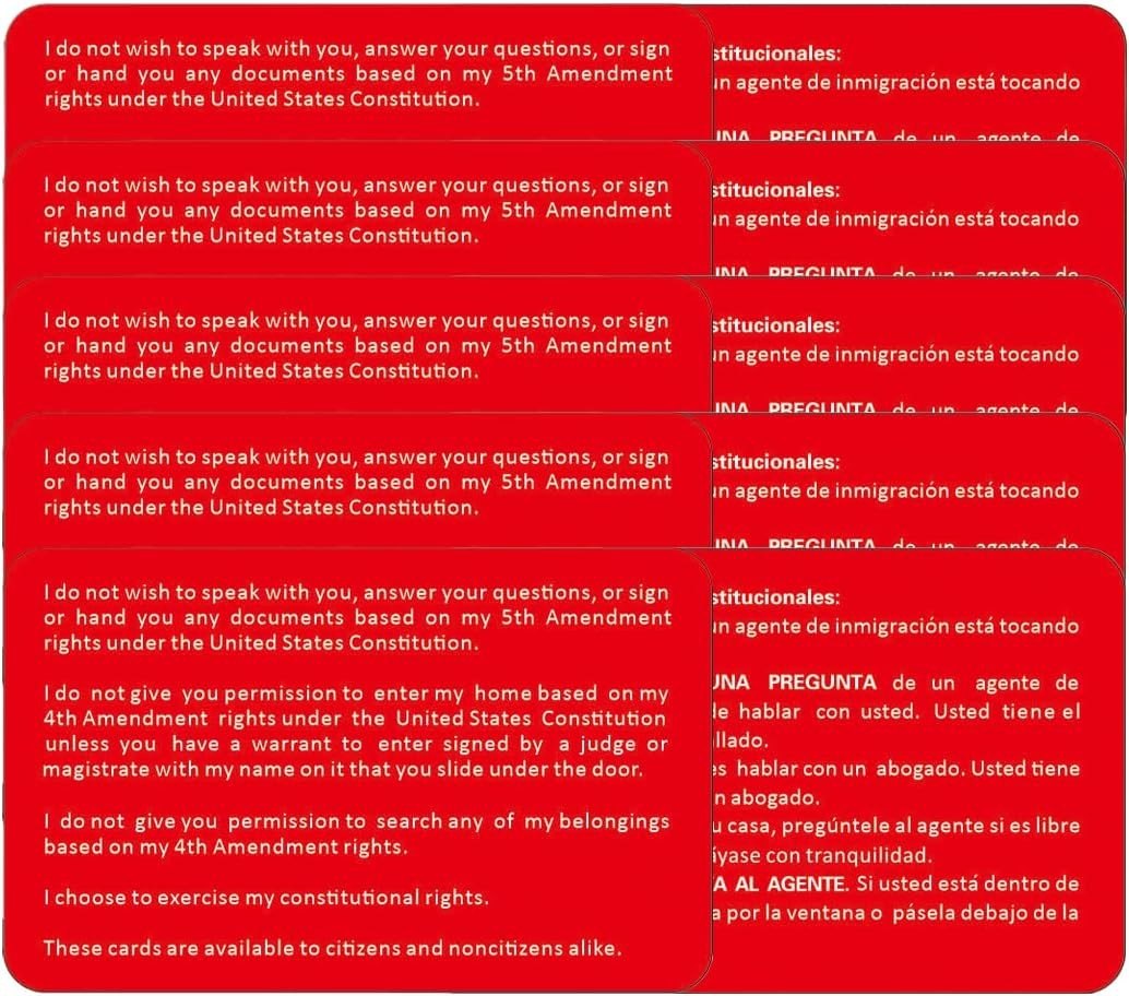 10 PCS Plastic Know Your Rights Immigration Red Card - Constitutional Rights... 