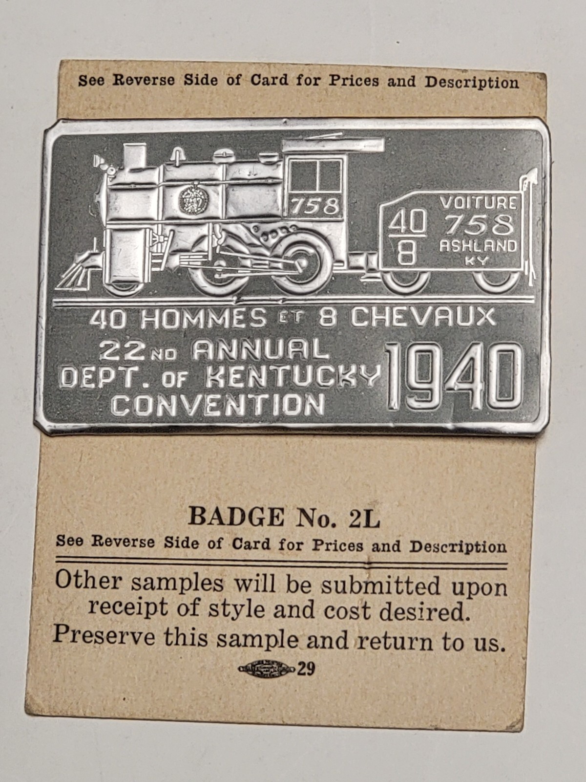 Vtg 1940 Ashland Kentucky Train Convention Pinback NEW on Original Card