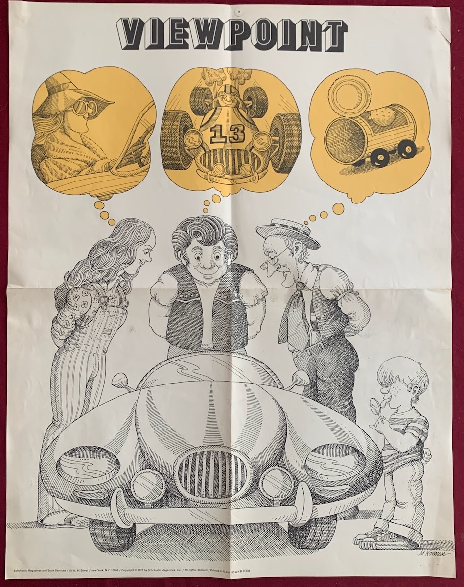 1973 Scholastic Magazines Poster “Viewpoint” by M Norman Groovy Car Cartoon