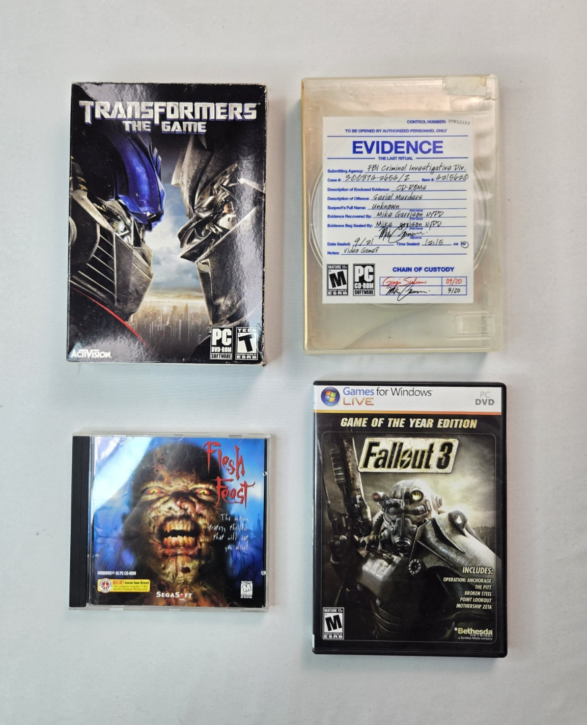 Lot of 4 PC Games Transformers Flesh Feast Fallout 3 Evidence The Last ritual