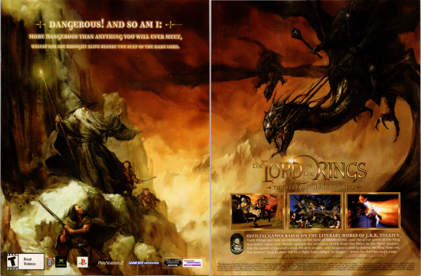Lord of the Rings Fellowship Vintage PS2 Xbox GBA Game Print Ad 2002 Poster