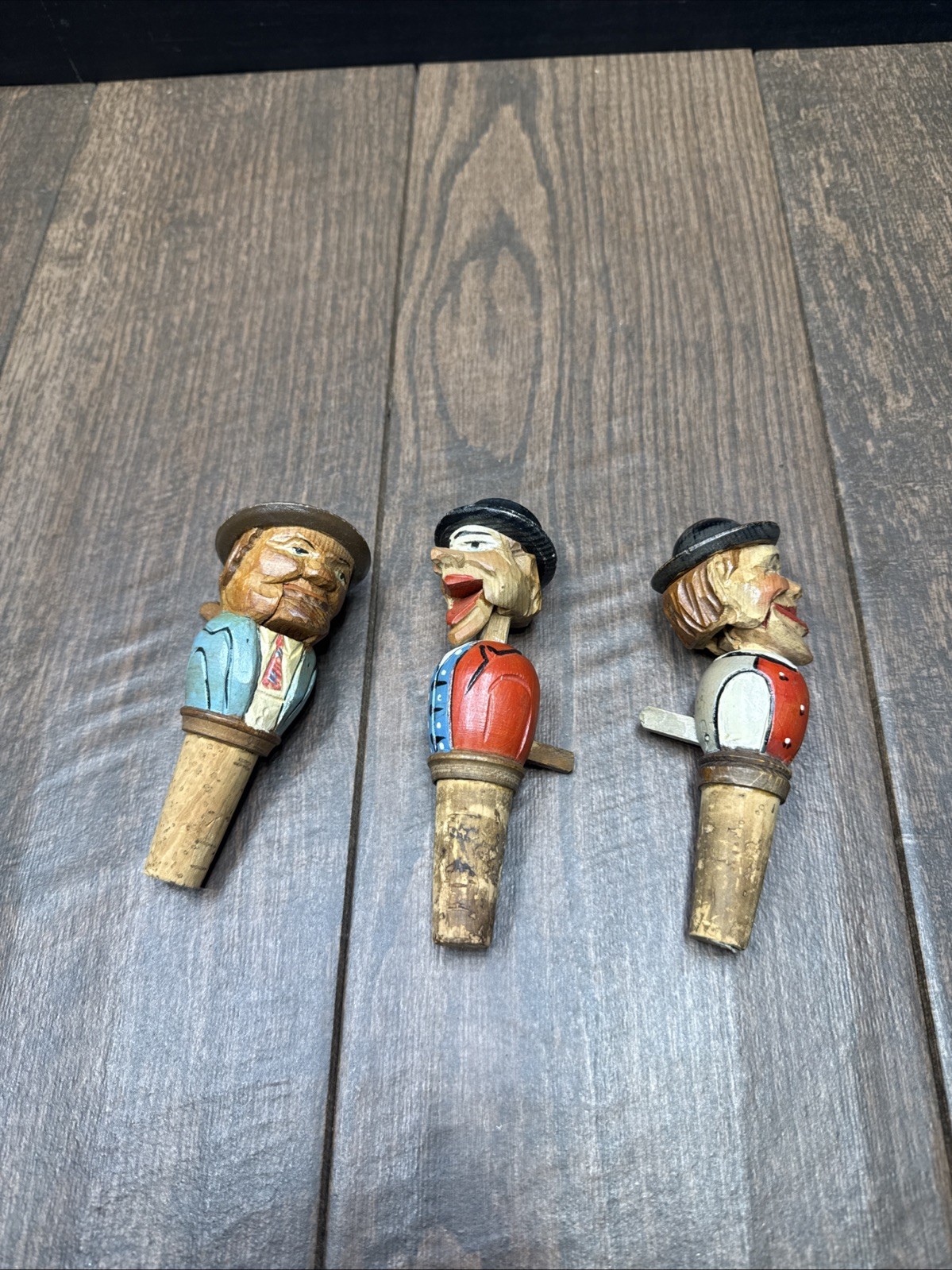 Lot Of 3 Vintage ANRI Carved Wooden Bottle Stoppers 