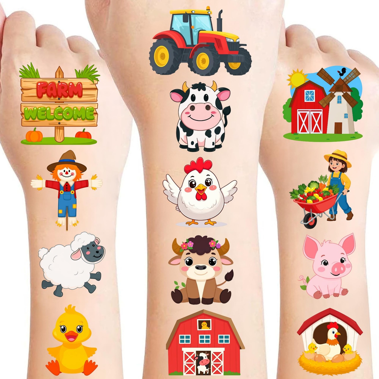 50 PCS Barnyard Farm Animal Temporary Tattoos for Kids | Farm Animals Themed ...