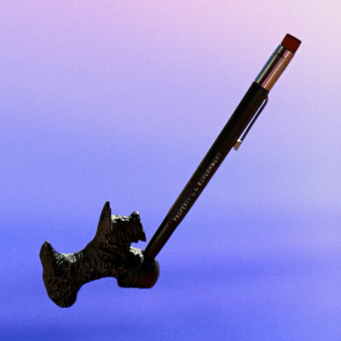 Vintage Scottie Dog 1940s office supply cast metal Schnauzer pencil Pen Holder 
