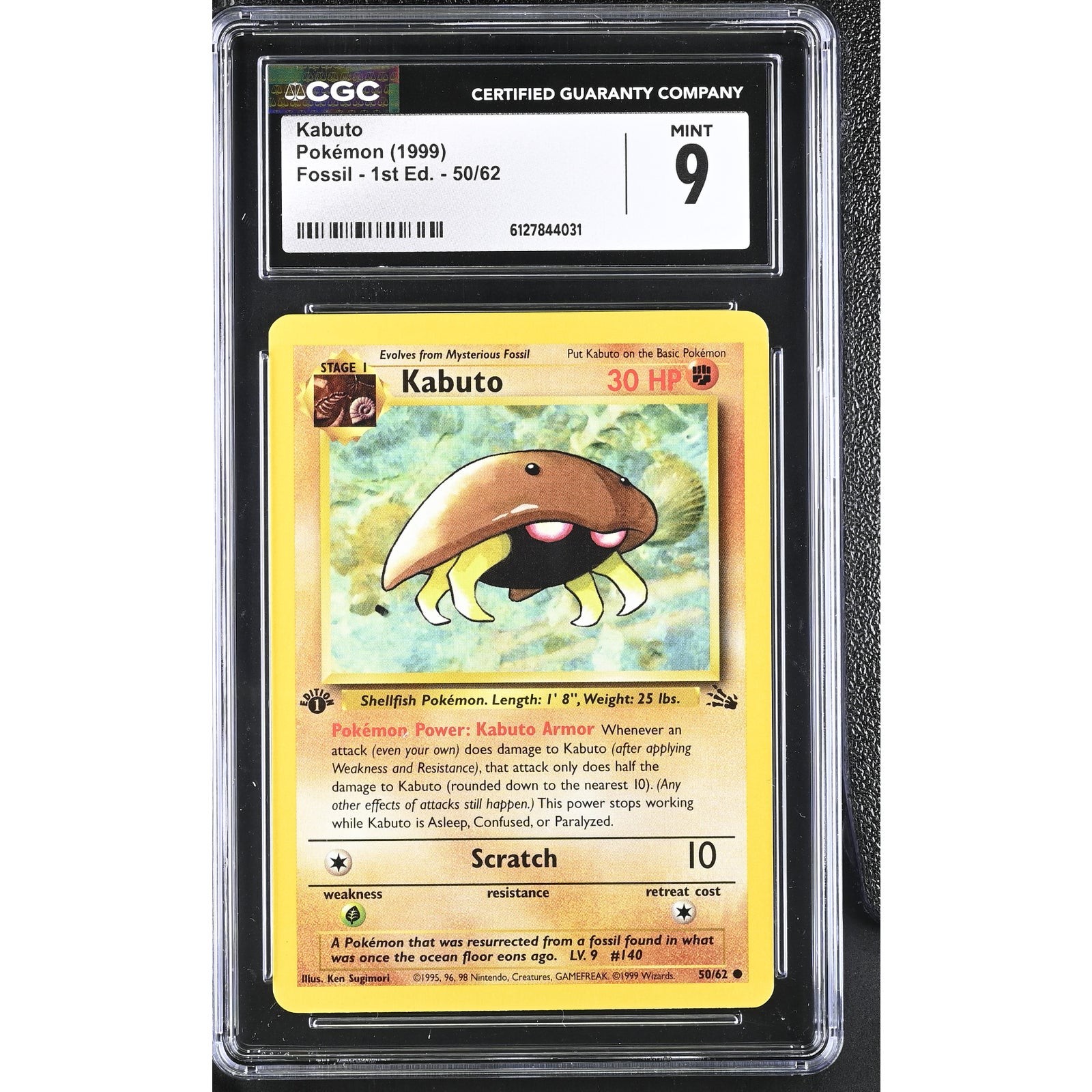 CGC 9 MINT Kabuto 1st Edition 50/62 Pokémon 1999 Fossil Common Graded Card