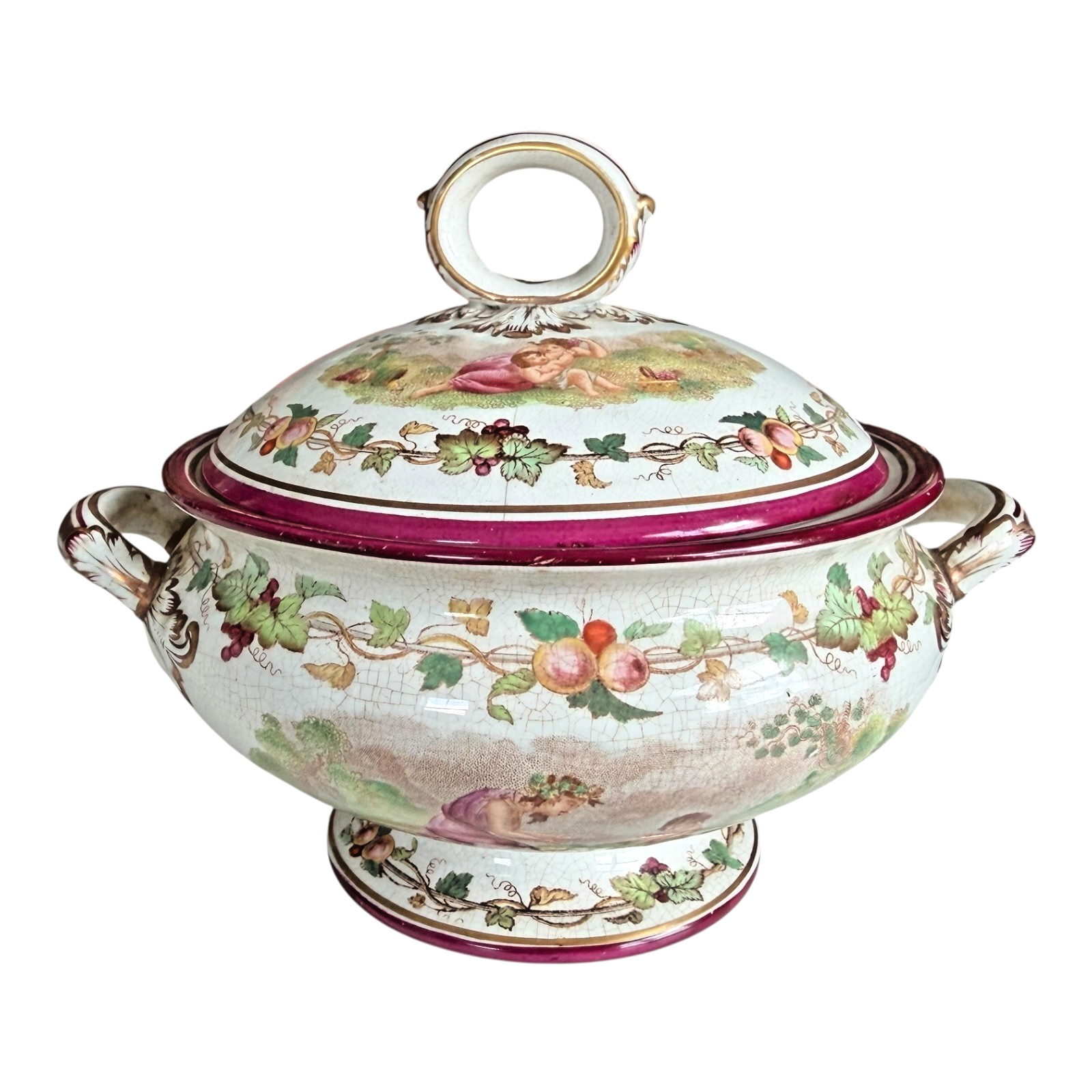 Antique Victorian Cherub Scenic Covered Tureen