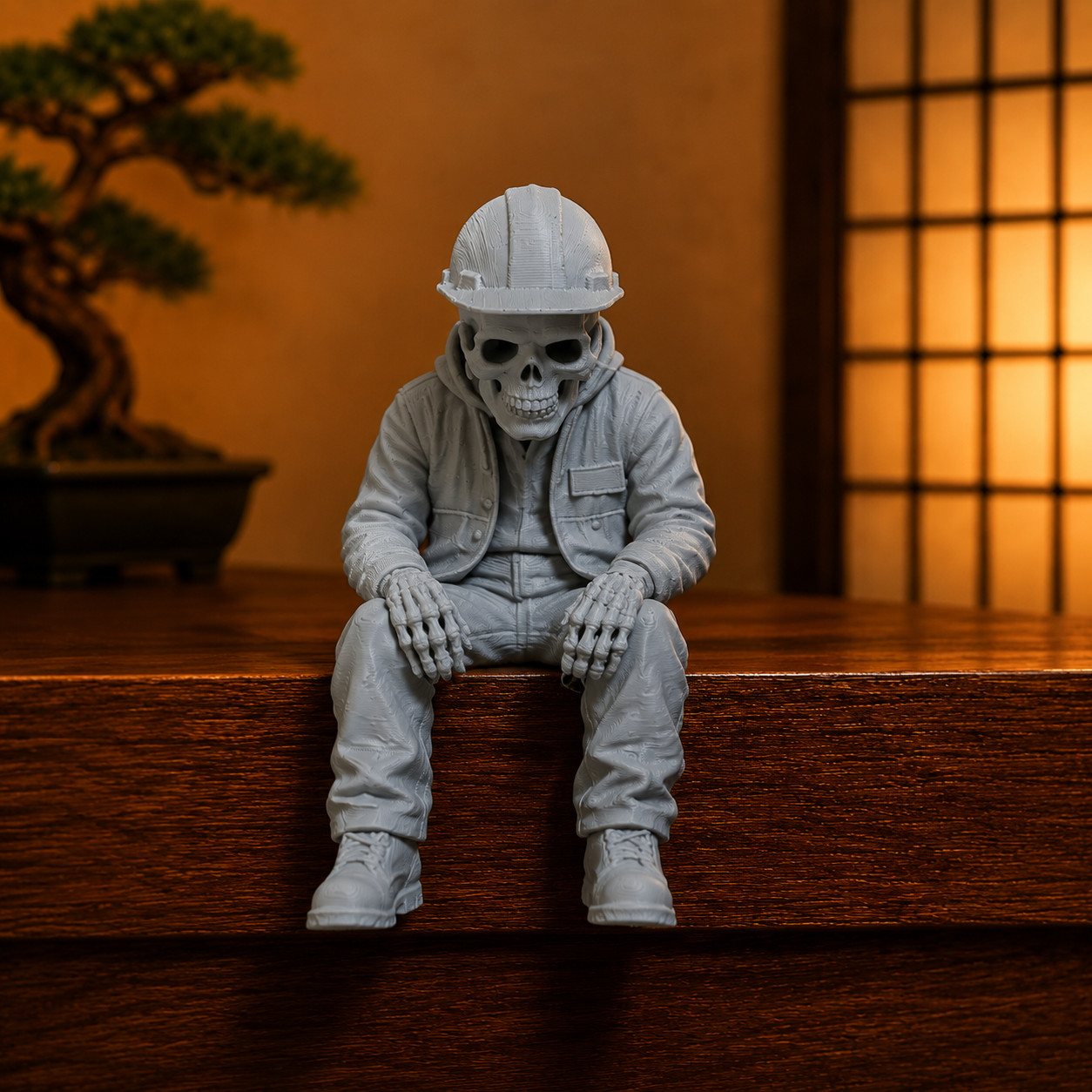 Ledge SkulZ Construction Worker Skeleton Shelf Sitter 3D Printed Skull Figurine