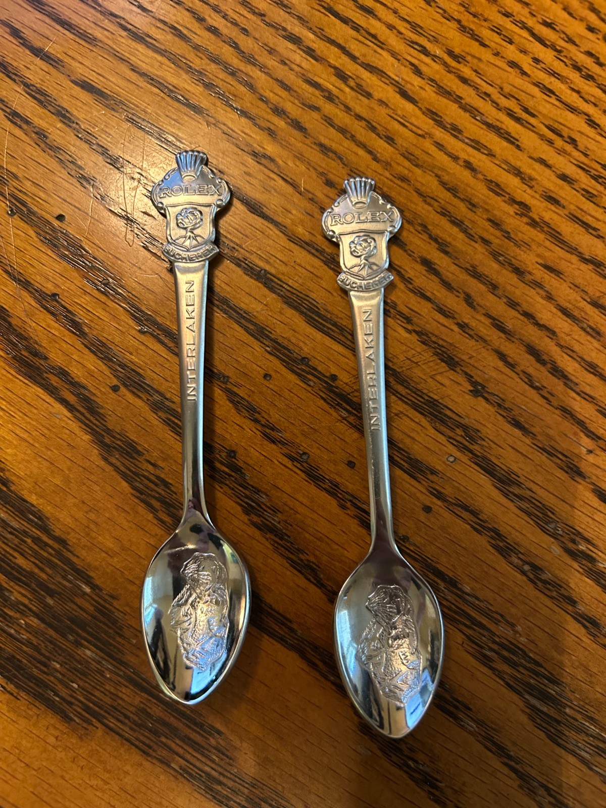 2 Vintage Rolex Bucherer Lucerne Interlaken Collectible spoons