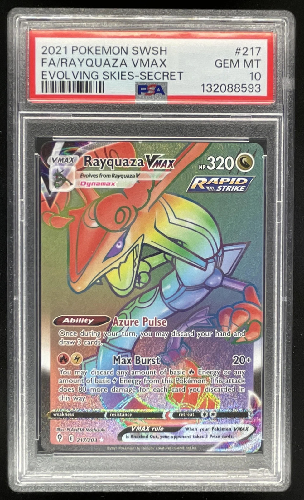 2021 Pokemon Sword & Shield Evolving Skies #217/203 Rayquaza VMAX PSA 10